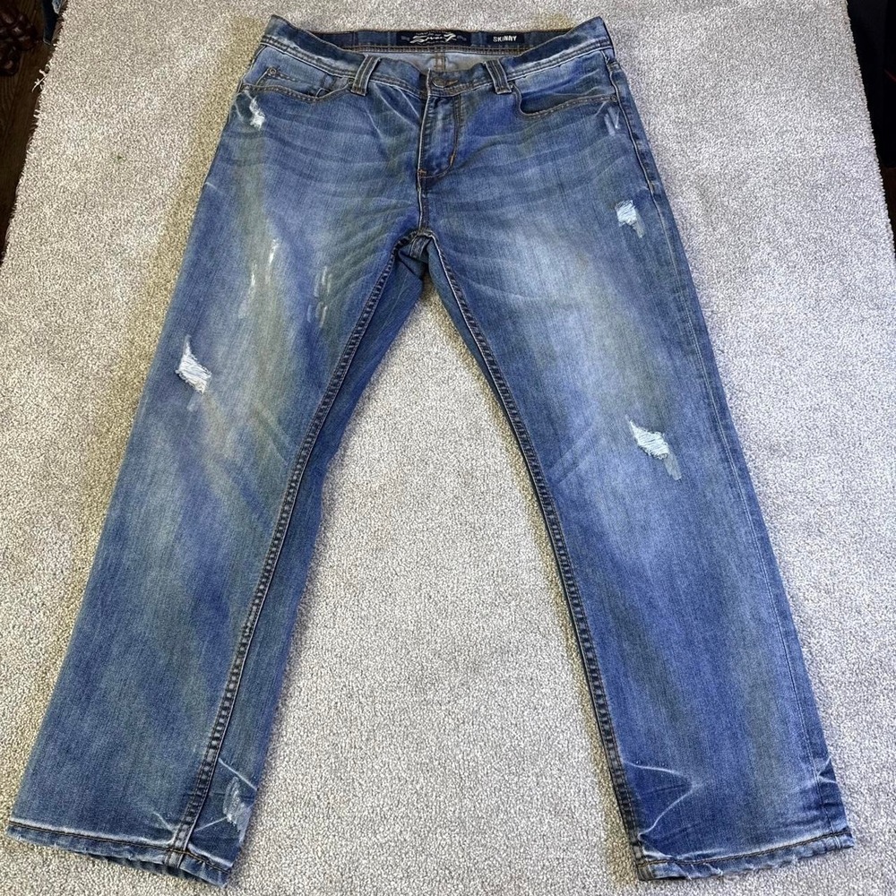 Seven 7 Distressed Skinny Jeans Men's 36x30 Blue Denim Stretch Y2K Style